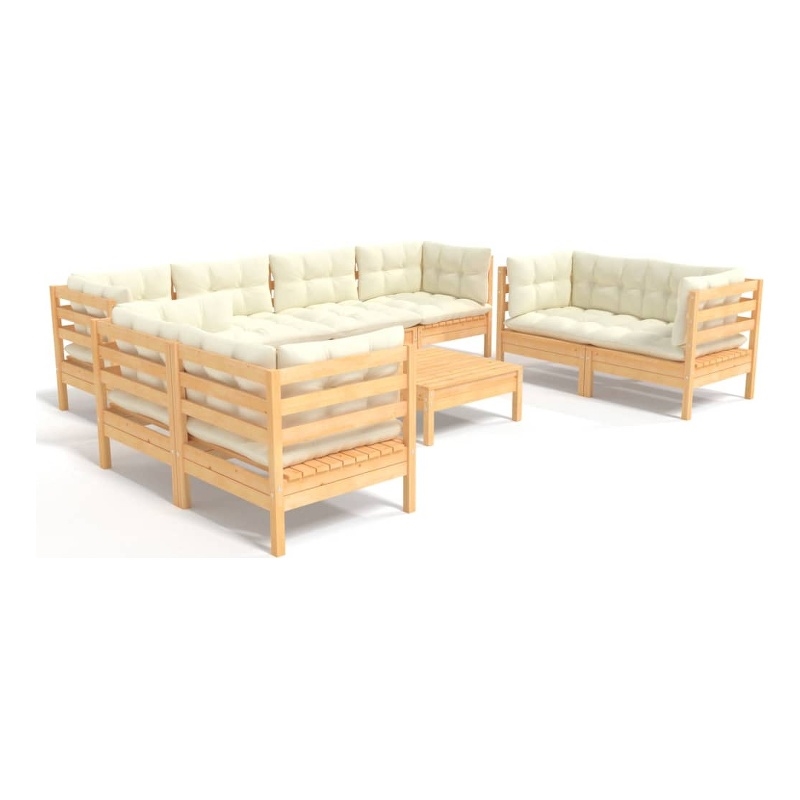 vidaXL 9 Piece Wood Medium Garden Lounge Set in Cream