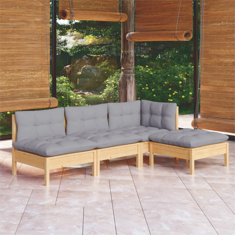 vidaXL 4 Piece Wood Garden Lounge Set in Gray