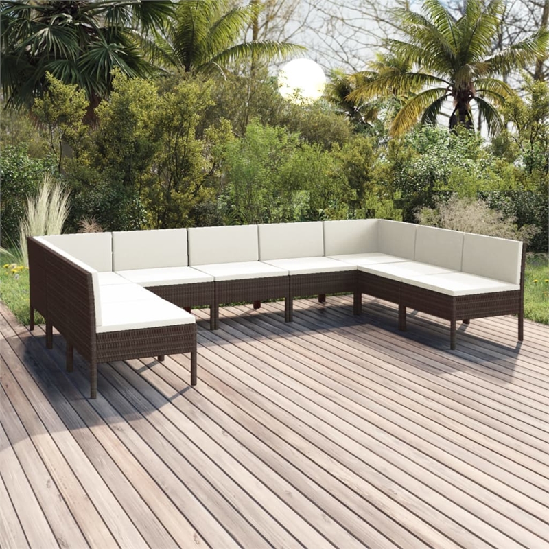 vidaXL 9 Piece Steel Garden Lounge Set in White/Brown/Cream