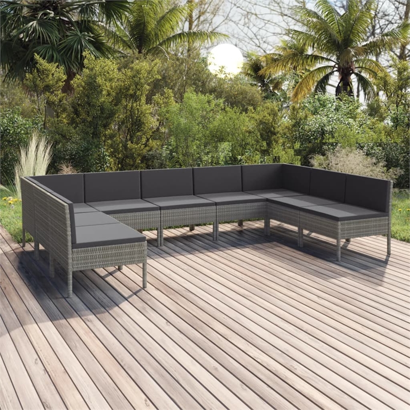 vidaXL 9 Piece Poly Rattan Garden Lounge Set in Gray/Anthracite