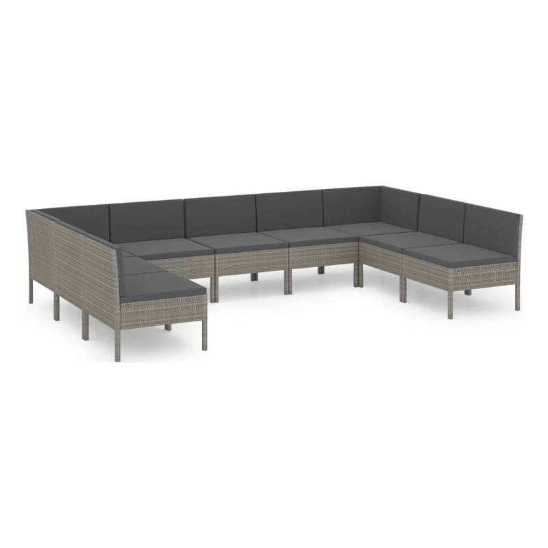 vidaXL 9 Piece Poly Rattan Garden Lounge Set in Gray/Anthracite