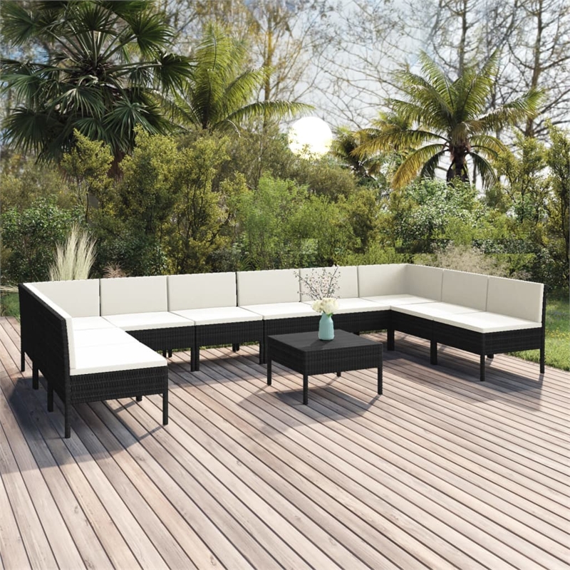 vidaXL 11 Piece Steel Garden Lounge Set in Black/White/Cream