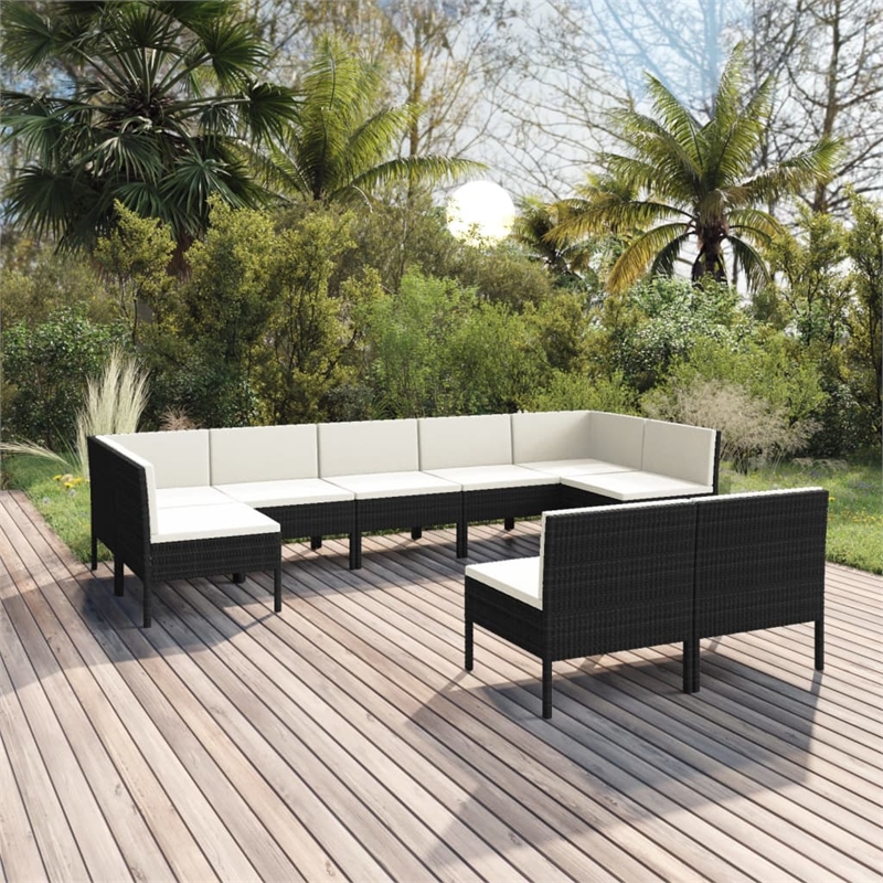 vidaXL 9 Piece Steel Garden Lounge Set in Black/White/Cream