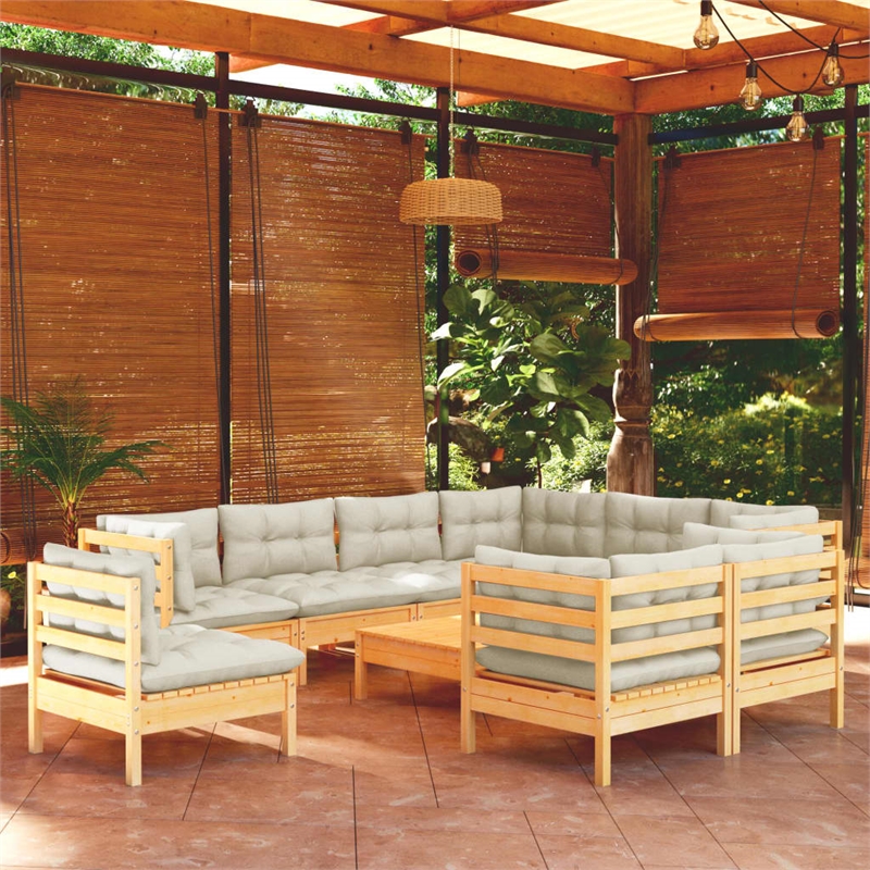 vidaXL 10 Piece Wood Garden Lounge Set in Cream/Natural