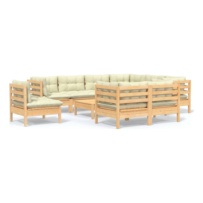 vidaXL 10 Piece Wood Garden Lounge Set in Cream/Natural