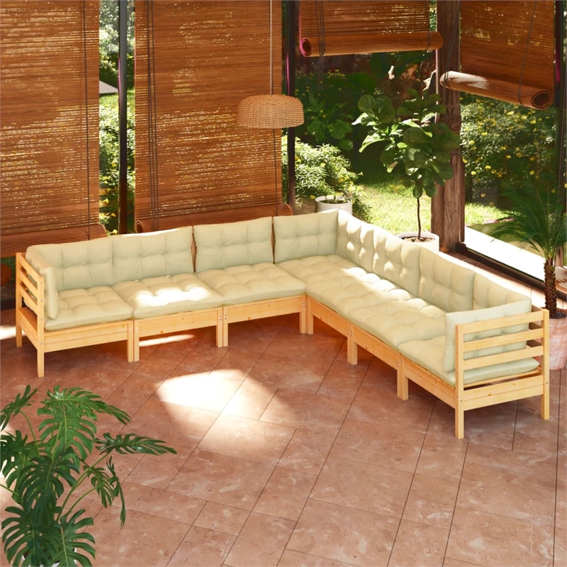 vidaXL 7 Piece Wood Garden Lounge Set in Cream/Natural