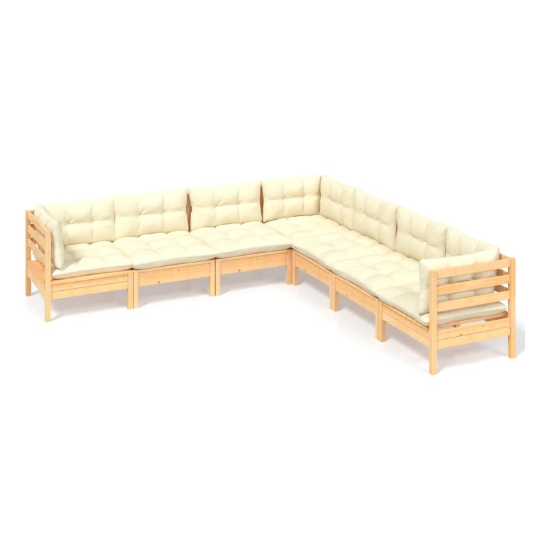 vidaXL 7 Piece Wood Garden Lounge Set in Cream/Natural