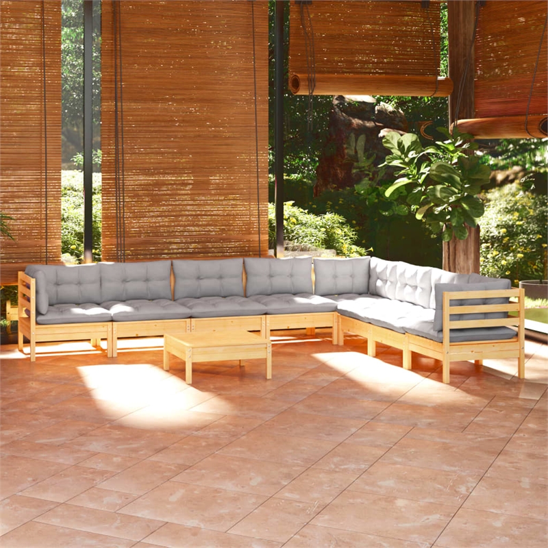 vidaXL 9 Piece Wood Garden Lounge Set in Gray/Natural