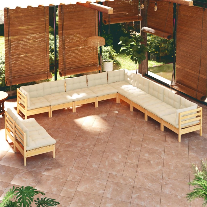 vidaXL 11 Piece Wood Large Garden Lounge Set in Cream/Natural