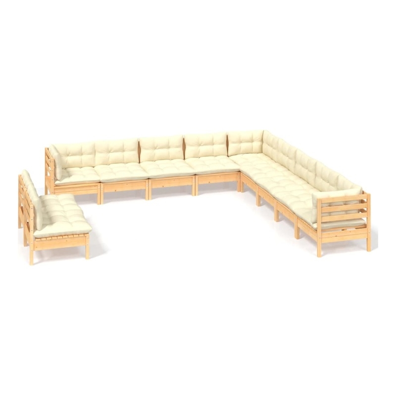 vidaXL 11 Piece Wood Large Garden Lounge Set in Cream/Natural