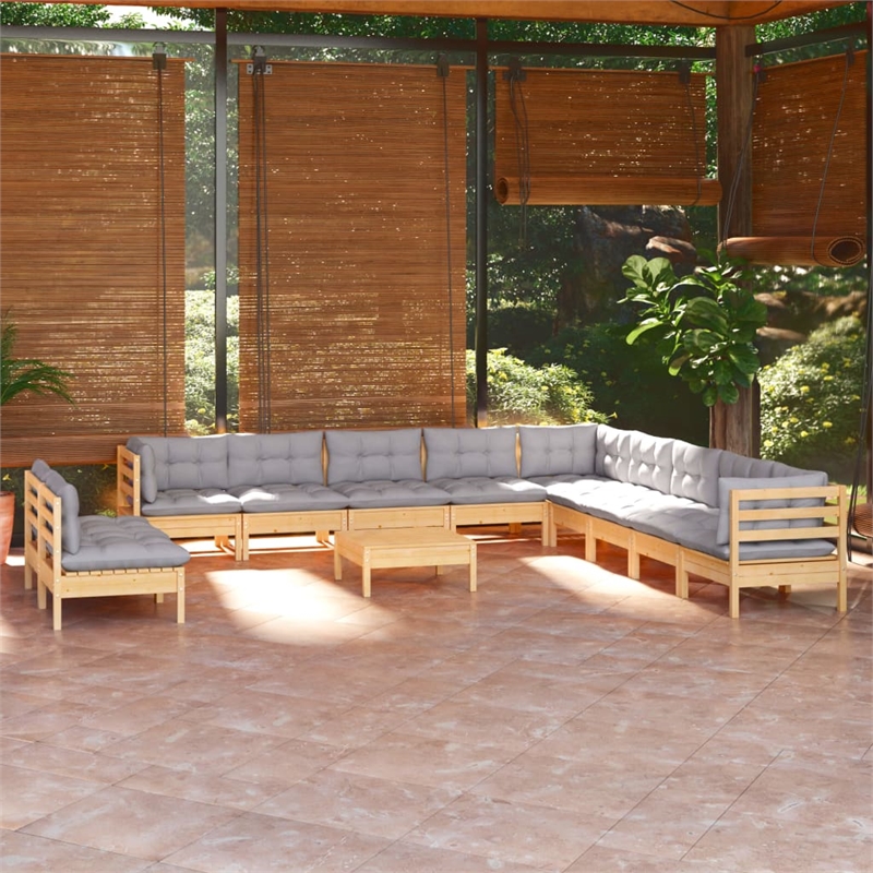 vidaXL 12 Piece Wood Garden Lounge Set in Gray