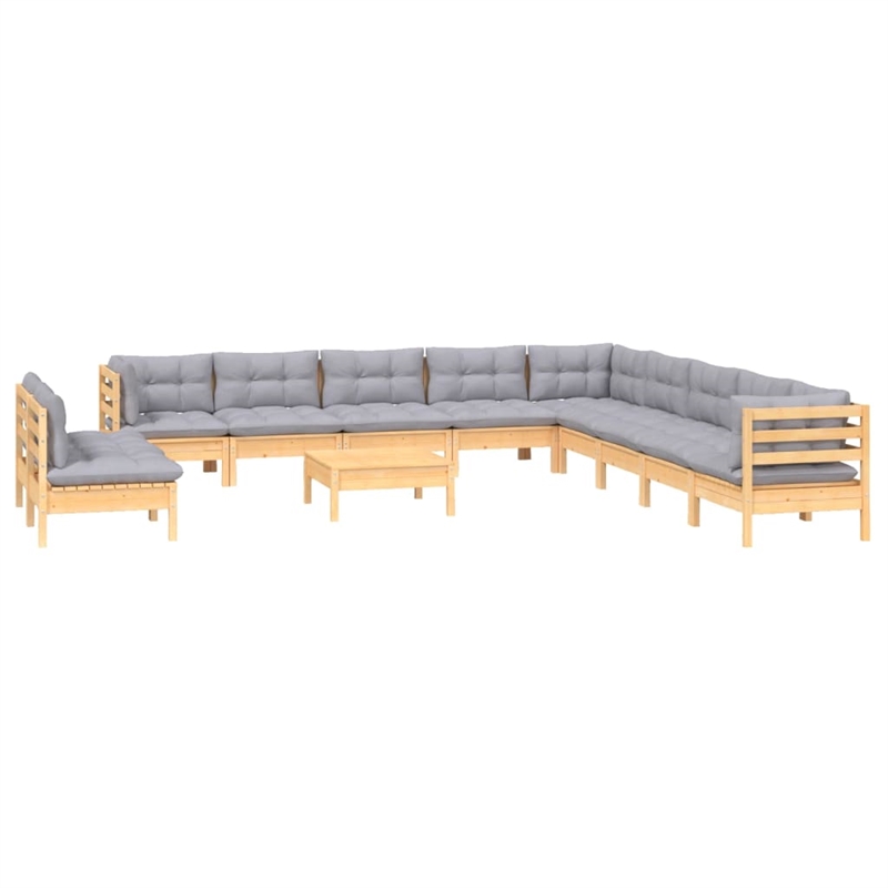 vidaXL 12 Piece Wood Garden Lounge Set in Gray
