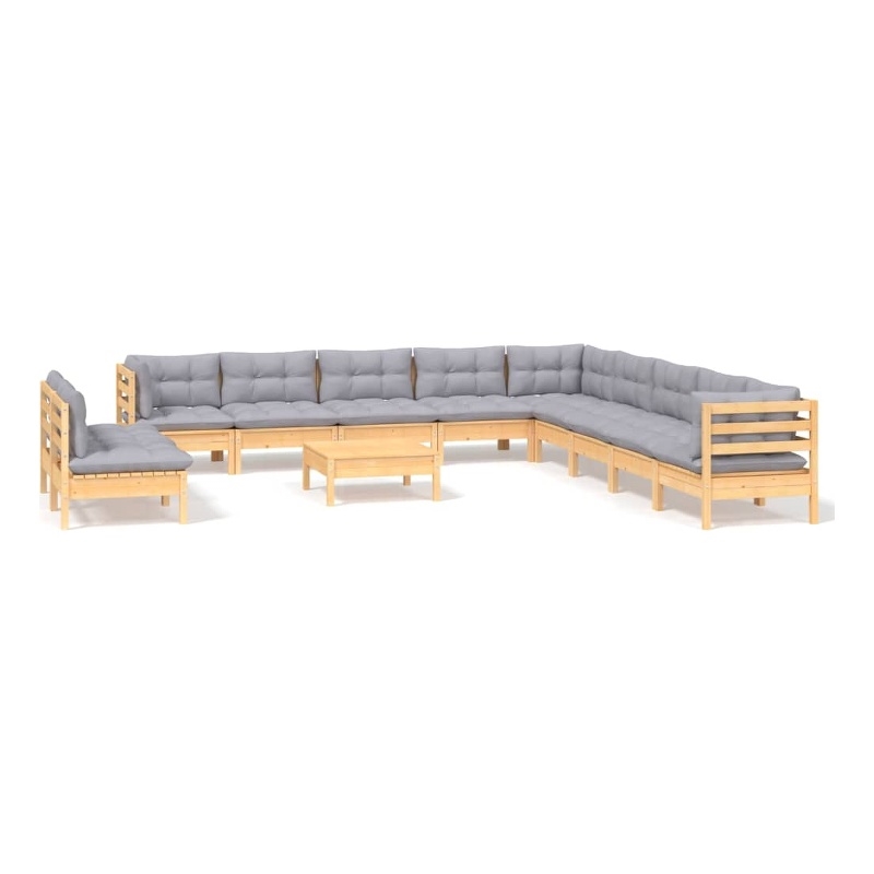vidaXL 12 Piece Wood Garden Lounge Set in Gray