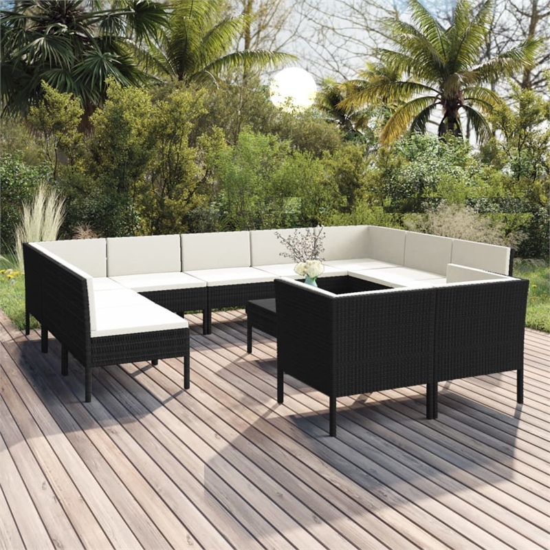 vidaXL 12 Piece Steel Garden Lounge Set in Black/White/Cream