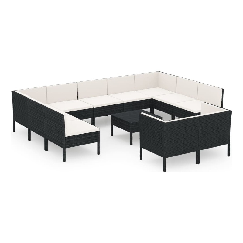 vidaXL 12 Piece Steel Garden Lounge Set in Black/White/Cream