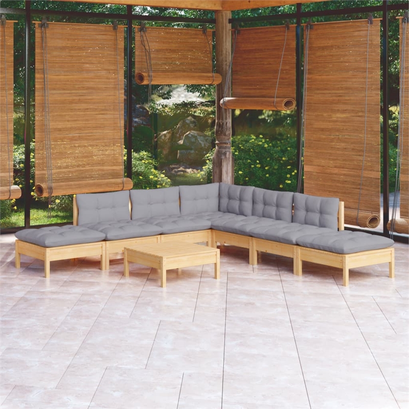 vidaXL 8 Piece Wood Garden Lounge Set in Gray