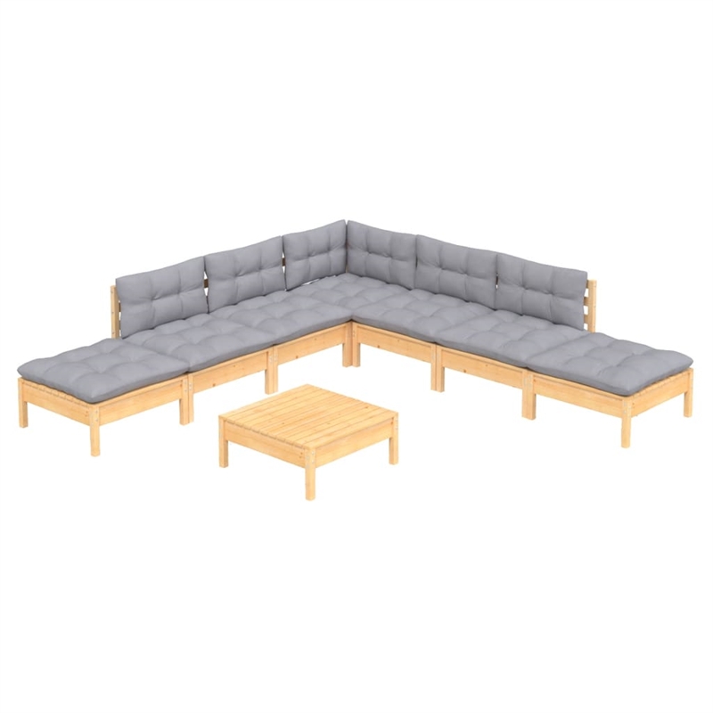 vidaXL 8 Piece Wood Garden Lounge Set in Gray