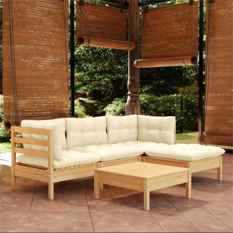 vidaXL 5 Piece Wood Garden Lounge Set in Cream