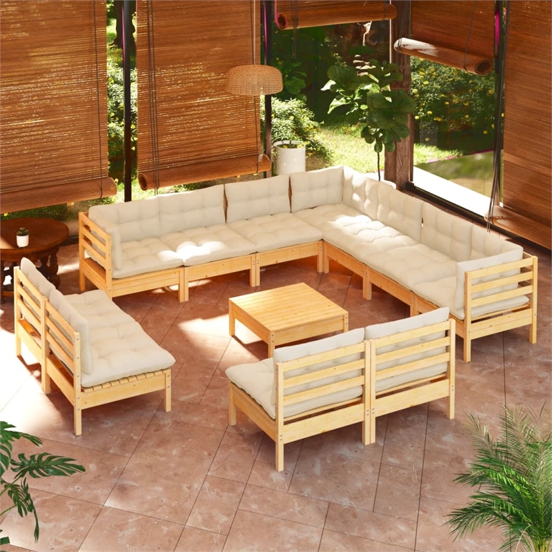 vidaXL 12 Piece Wood Garden Lounge Set in Cream/Natural