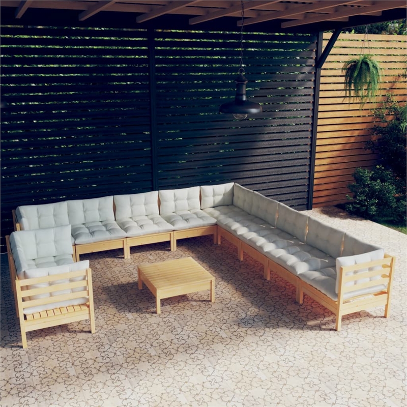 vidaXL 12 Piece Wood Large Garden Lounge Set in Cream/Natural