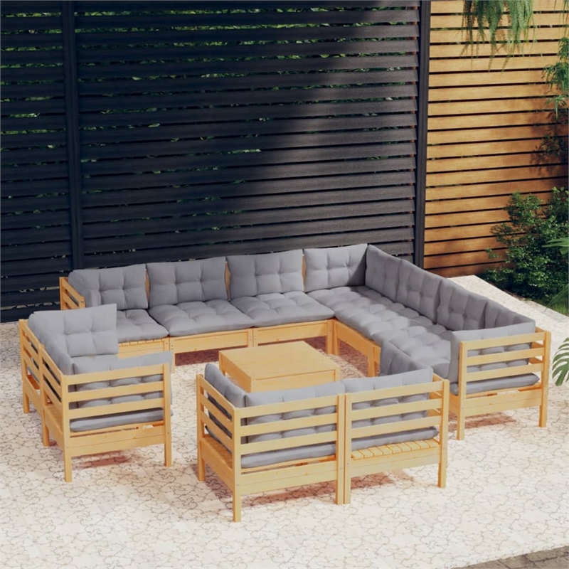 vidaXL 12 Piece Wood Large Garden Lounge Set in Gray/Natural