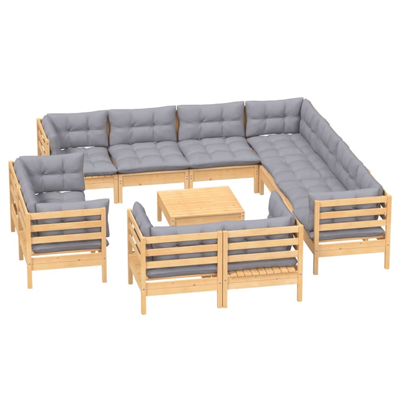 vidaXL 12 Piece Wood Large Garden Lounge Set in Gray/Natural