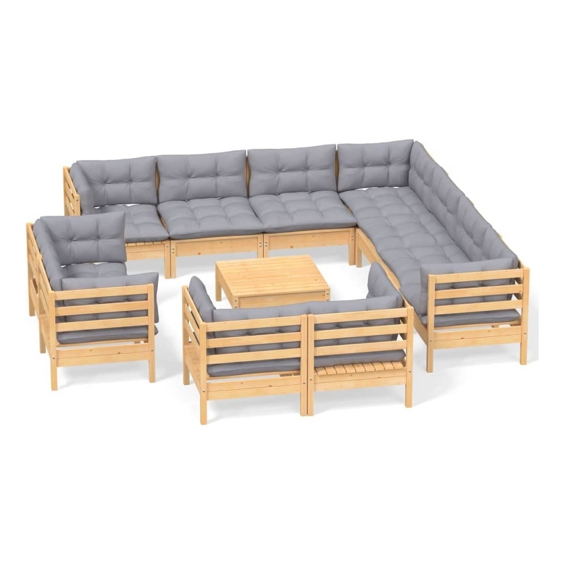vidaXL 12 Piece Wood Large Garden Lounge Set in Gray/Natural