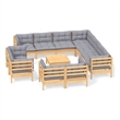 vidaXL 12 Piece Wood Large Garden Lounge Set in Gray/Natural