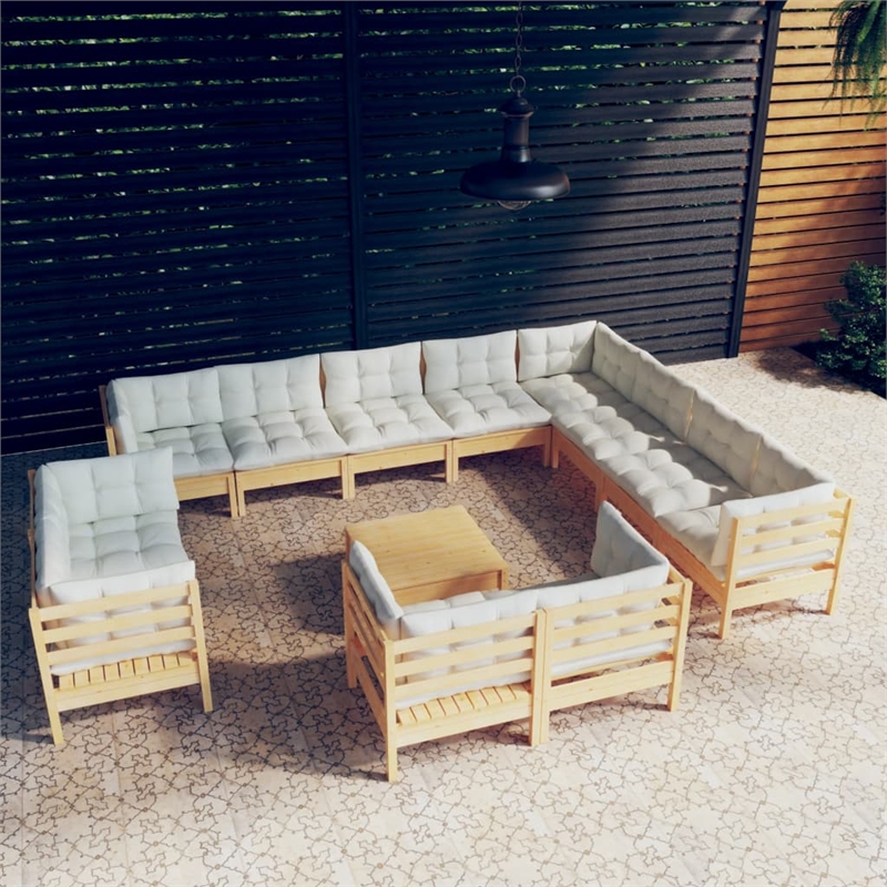vidaXL 13 Piece Wood Garden Lounge Set in Cream/Natural