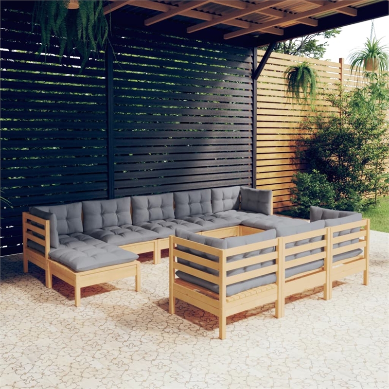 vidaXL 10 Piece Wood Small Garden Lounge Set in Gray