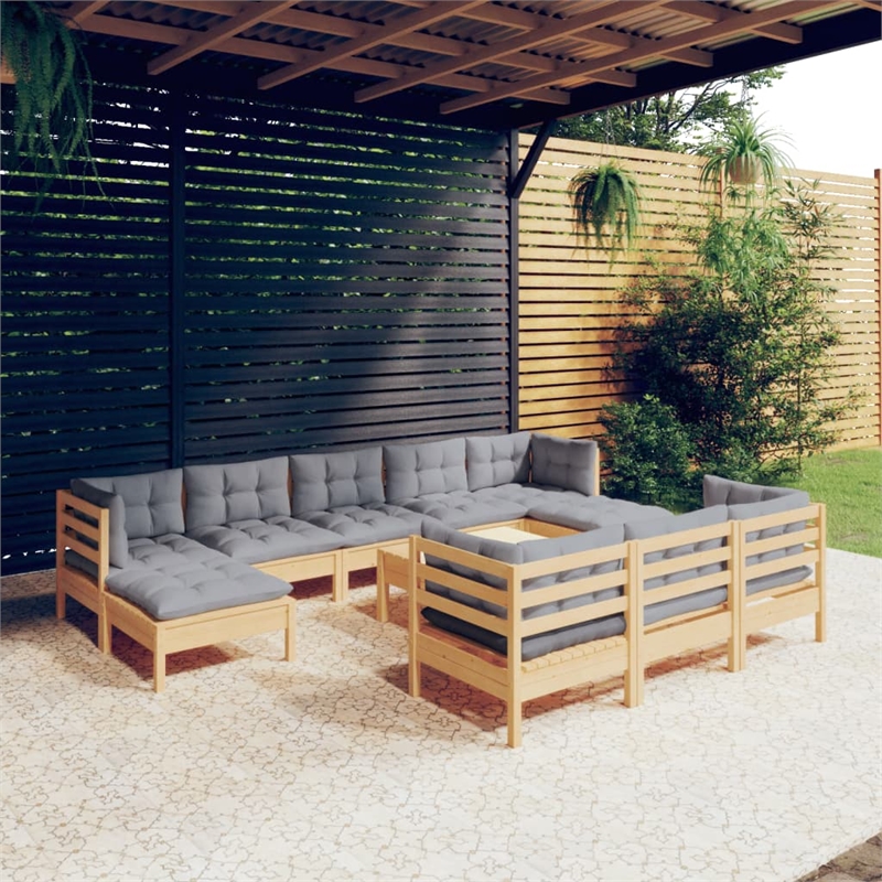 vidaXL 11 Piece Wood Garden Lounge Set in Gray