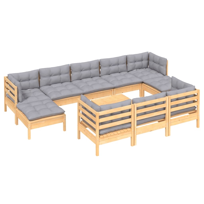 vidaXL 11 Piece Wood Garden Lounge Set in Gray