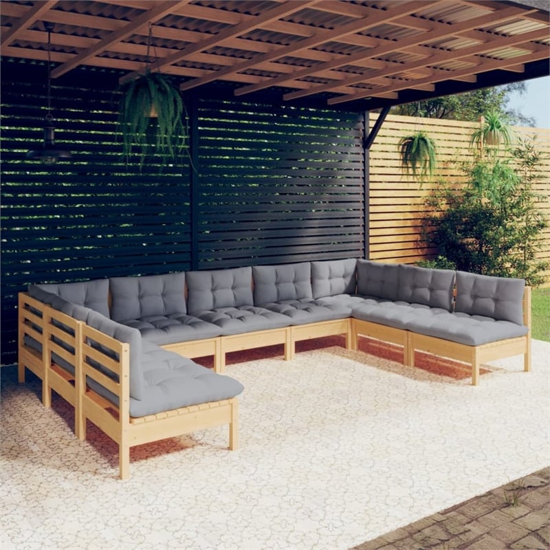 vidaXL 9 Piece Wood Garden Lounge Set in Gray