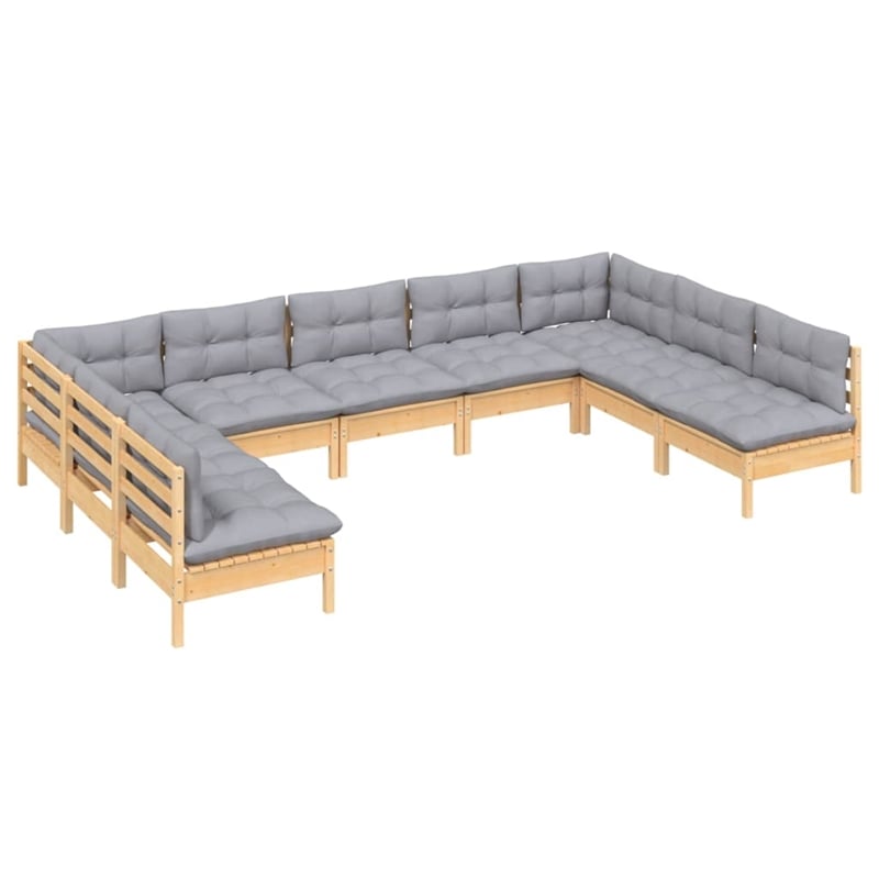 vidaXL 9 Piece Wood Garden Lounge Set in Gray