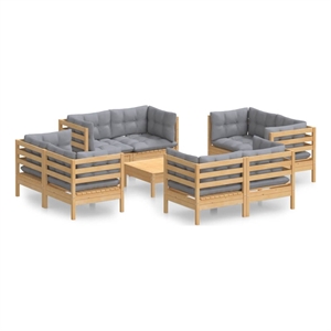 vidaXL 9 Piece Wood Garden Lounge Set in Gray