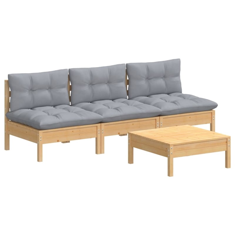 vidaXL 4 Piece Wood Garden Lounge Set in Gray/Natural