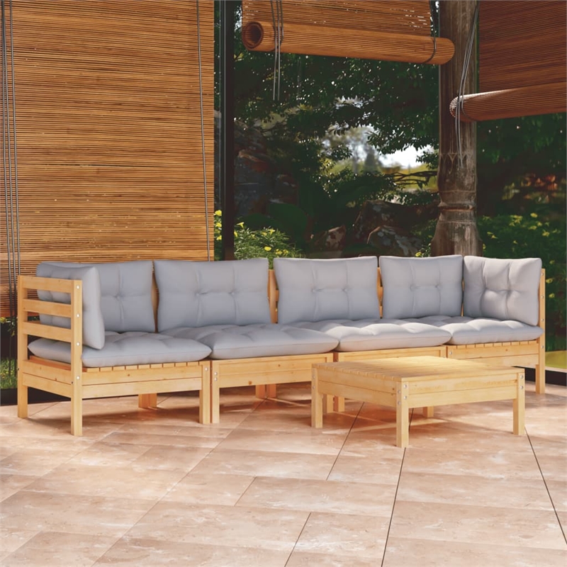 vidaXL 5 Piece Wood Garden Lounge Set in Gray/Natural