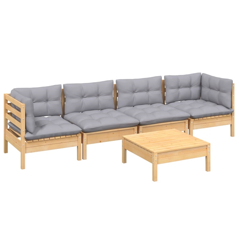 vidaXL 5 Piece Wood Garden Lounge Set in Gray/Natural