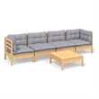 vidaXL 5 Piece Wood Garden Lounge Set in Gray/Natural
