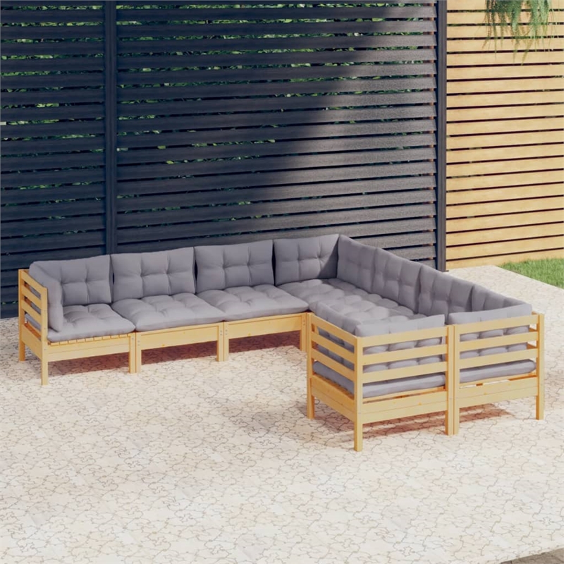 vidaXL 8 Piece Wood Garden Lounge Set in Gray/Natural