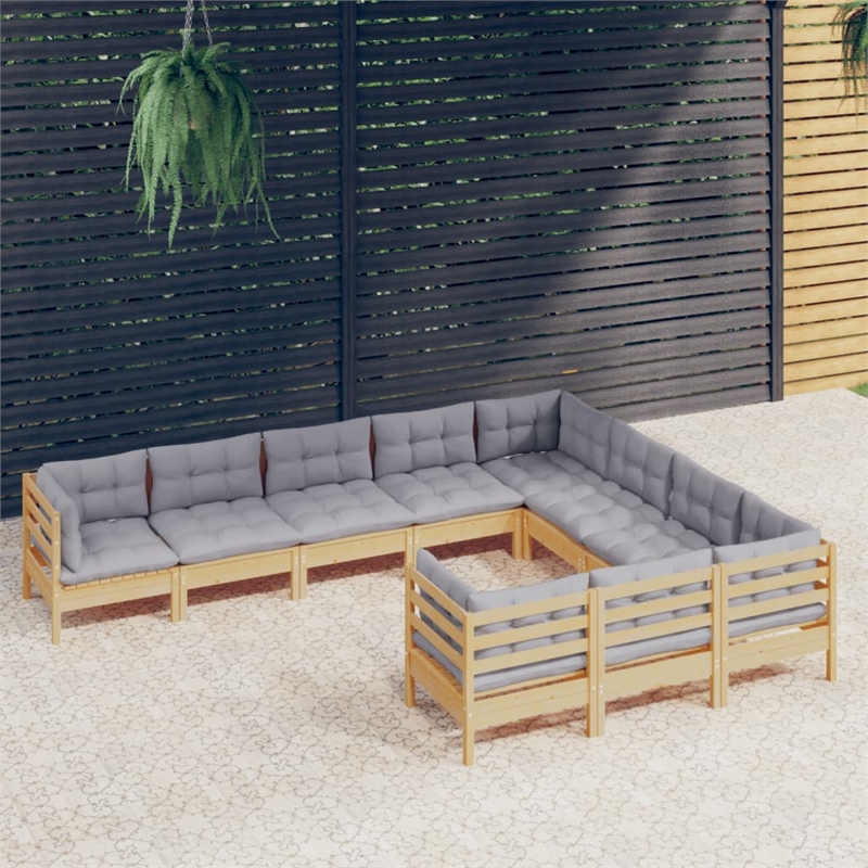 vidaXL 10 Piece Wood Garden Lounge Set in Gray