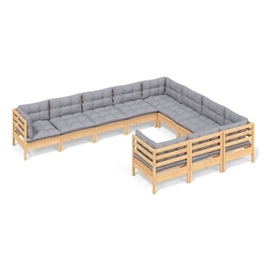 vidaXL 10 Piece Wood Garden Lounge Set in Gray