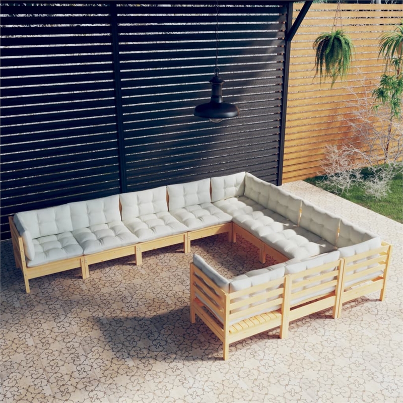 vidaXL 10 Piece Wood Garden Lounge Set in Cream/Natural