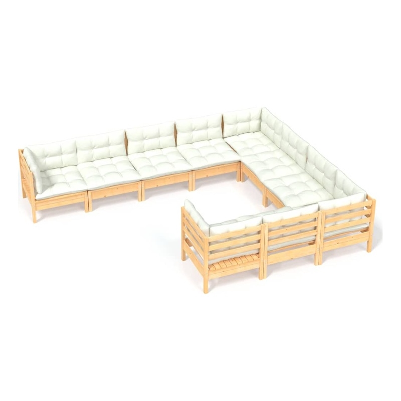 vidaXL 10 Piece Wood Garden Lounge Set in Cream/Natural