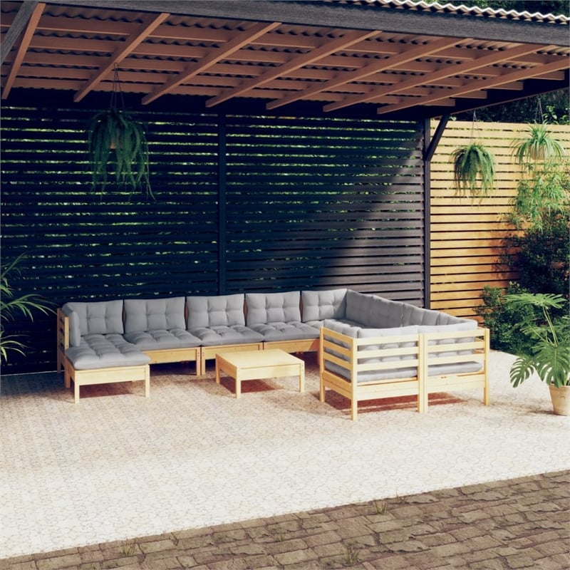 vidaXL 11 Piece Wood Garden Lounge Set in Gray
