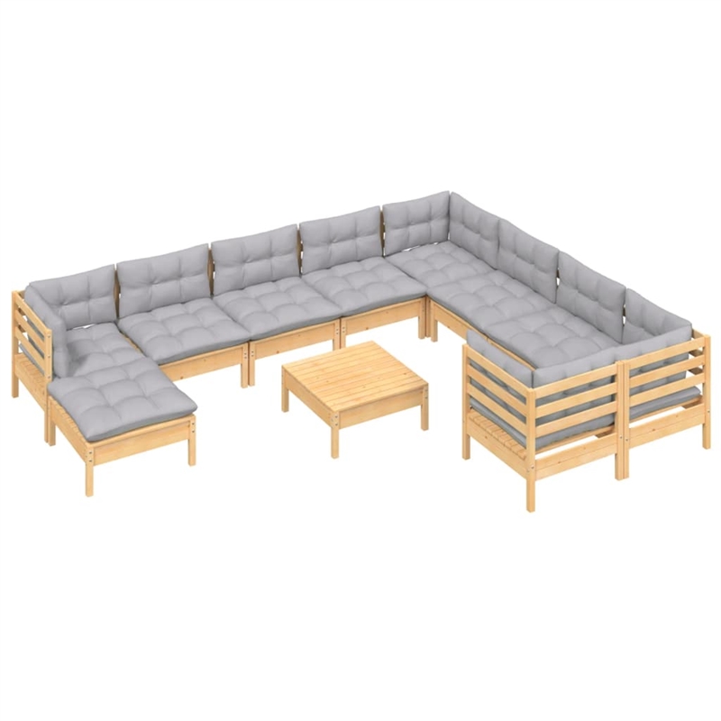 vidaXL 11 Piece Wood Garden Lounge Set in Gray