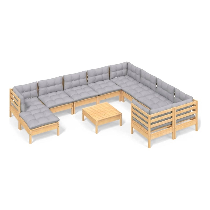 vidaXL 11 Piece Wood Garden Lounge Set in Gray