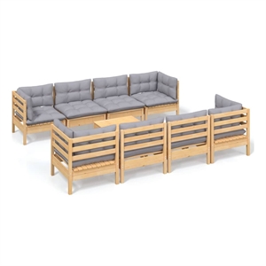 vidaXL 9 Piece Wood Garden Lounge Set in Gray/Natural