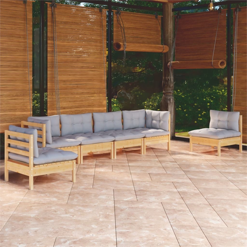 vidaXL 6 Piece Wood Small Garden Lounge Set in Gray