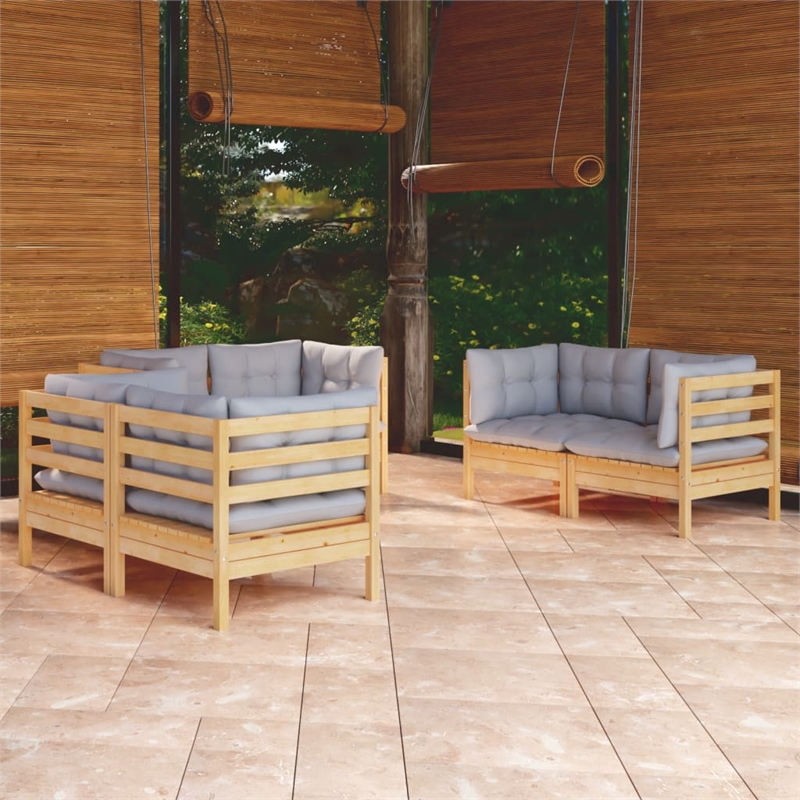 vidaXL 6 Piece Wood Garden Lounge Set in Gray/Natural